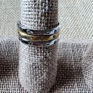 Canada CA .925 3 stackable Rings each 4 Crystals 2 Silver 1 Gold all Sterling 8